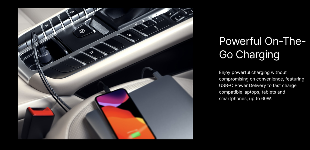 Satechi Type-C 72W PD Car Charger Dual Port (USB-C, 60W+ USB-A, 12W) - Space Gray