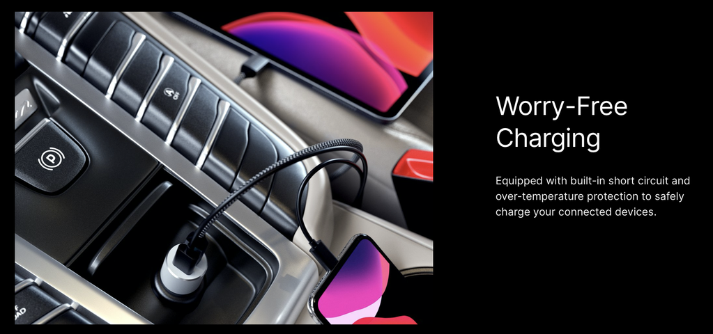 Satechi Type-C 72W PD Car Charger Dual Port (USB-C, 60W+ USB-A, 12W) - Space Gray