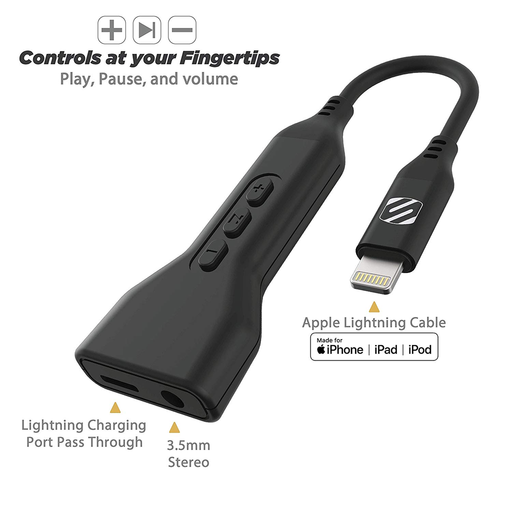 SCOSCHE Lighting to 3.5mm Audio Adapter and Lighting Charge Port - Black