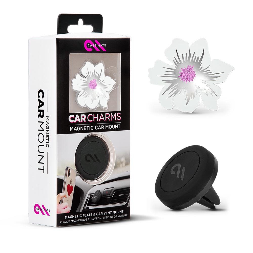 Case Mate Car Charms Magnetic Vent Mount Kit - White Silver Flower