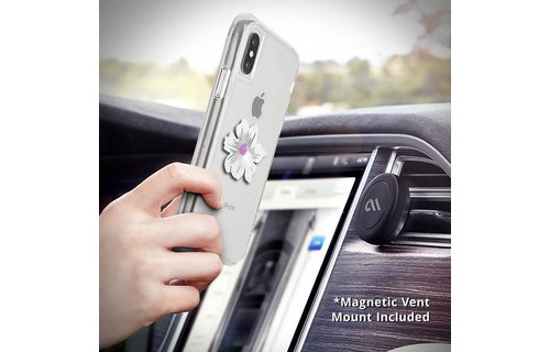 Case Mate Car Charms Magnetic Vent Mount Kit - White Silver Flower