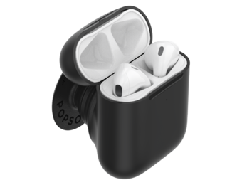 PopSockets PopGrips Swappable AirPods Case+Holder Device Stand and Grip - Black