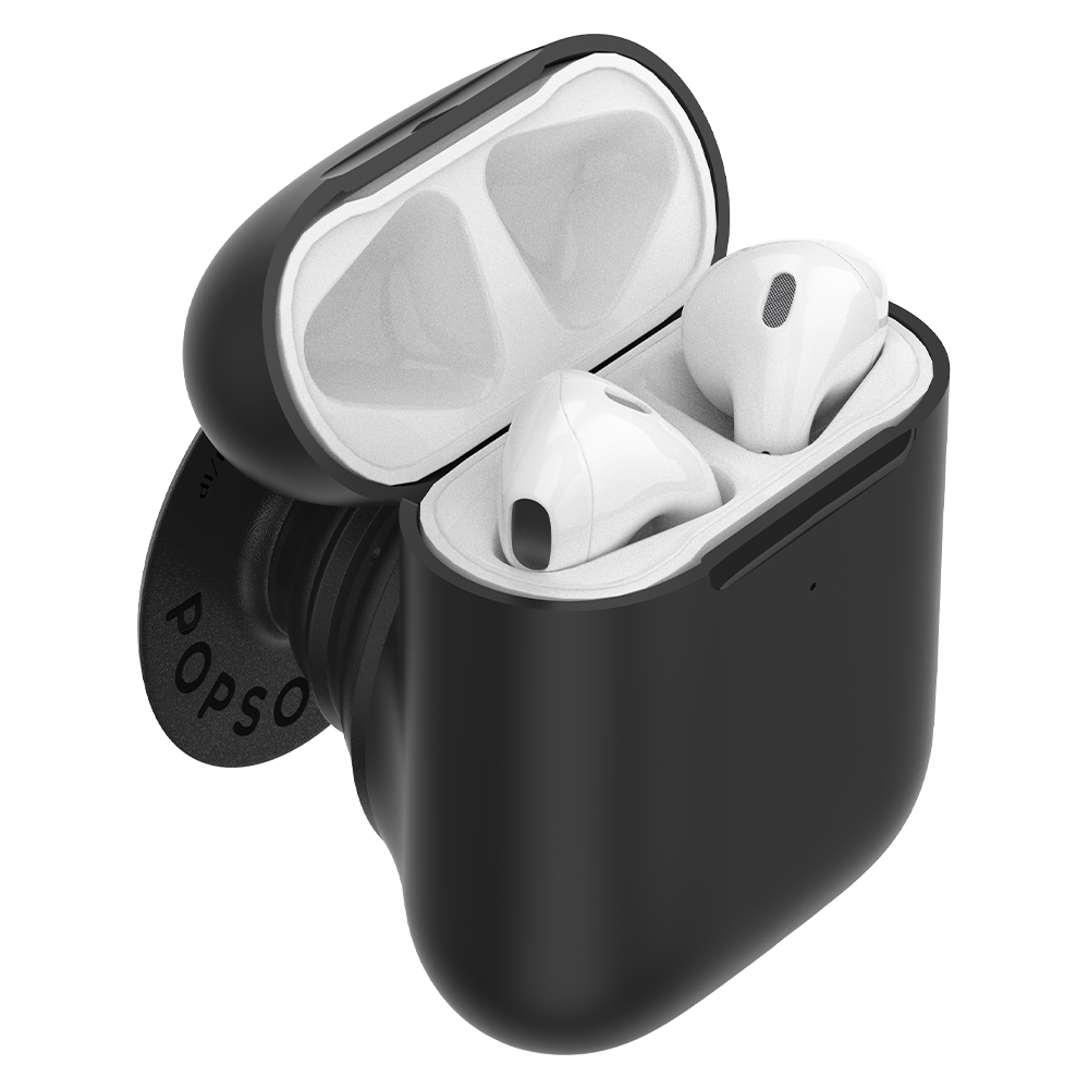 PopSockets PopGrips Swappable AirPods Case+Holder Device Stand and Grip - Black