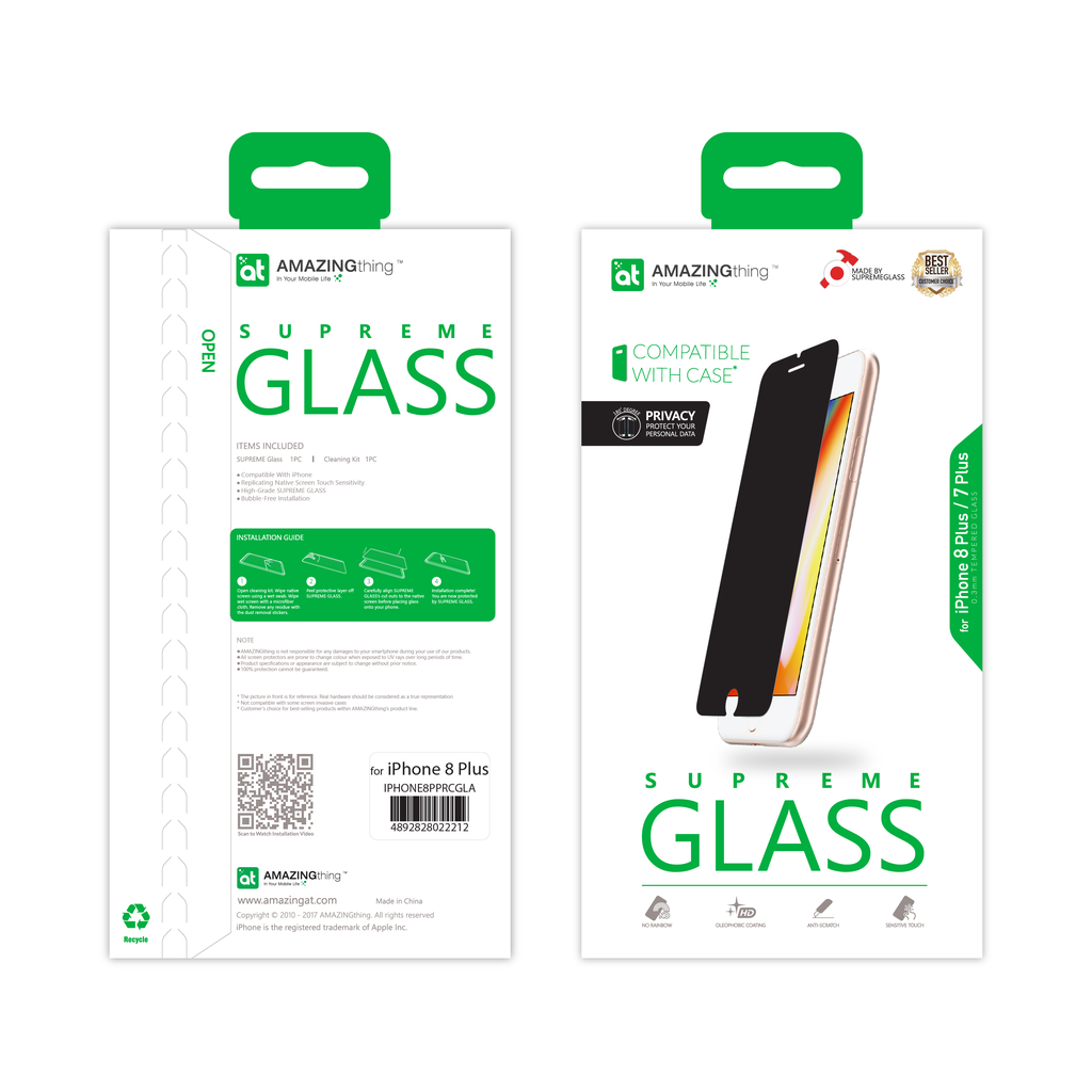 AT IPHONE 7/8 PLUS 0.3MM 180’ PRIVACY SUPREME GLASS