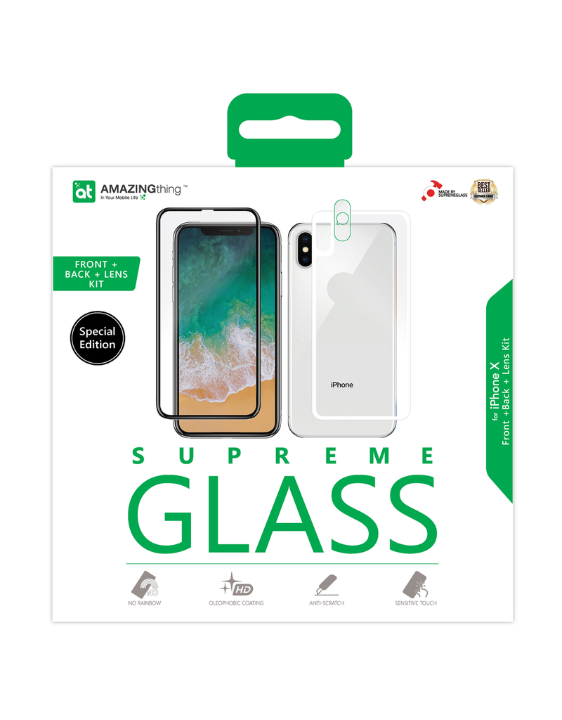 AMAZINGthing AT IPHONE X FULLY COVERED SUPREME GLASS FRONT, BACK & LENS SET (WHITE)