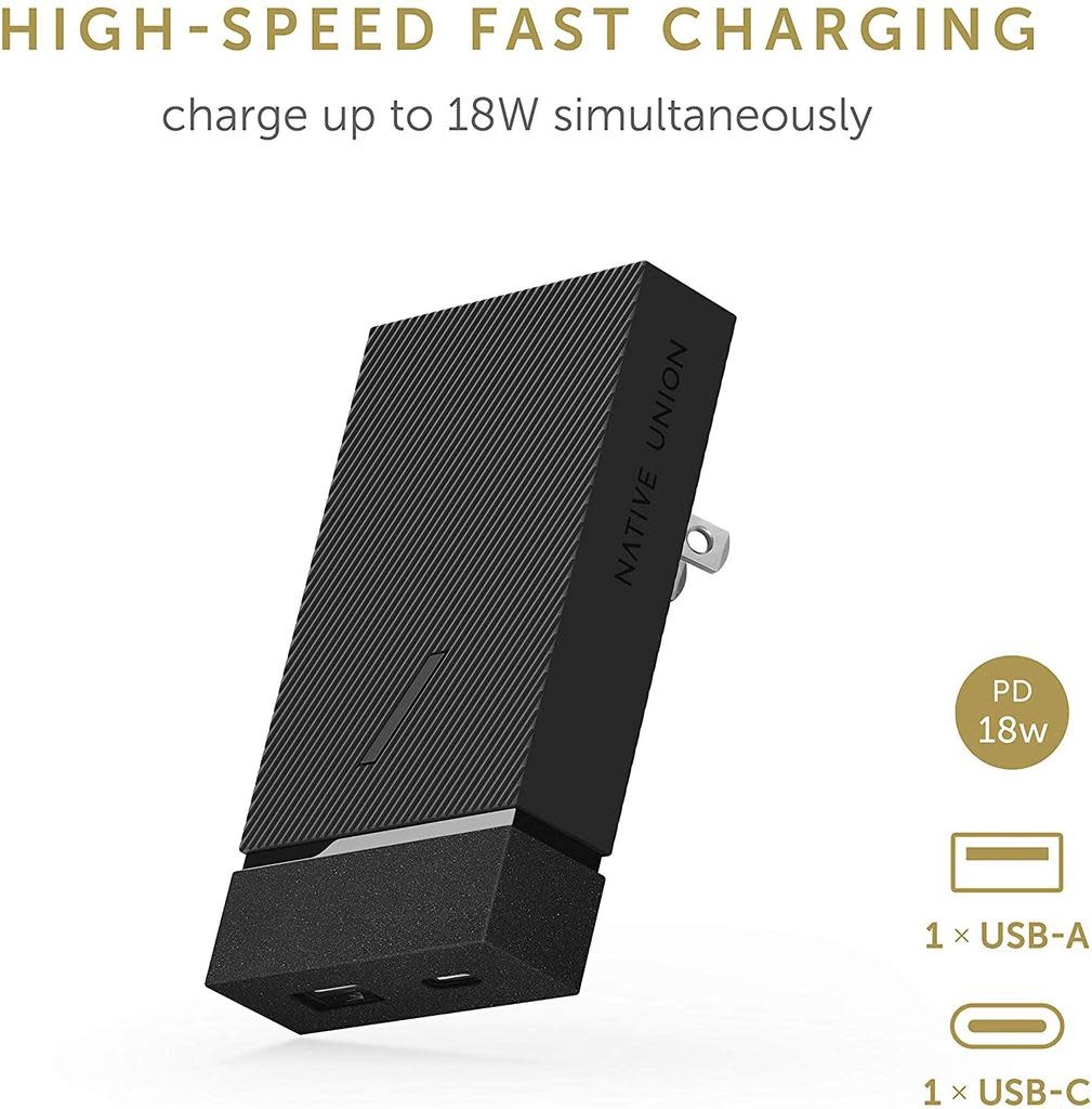 Native Union Smart Wall Charger PD with International Adapters 2Port (USB-A + USB-C ) 18W - Slate