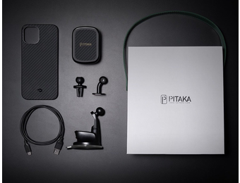 Pitaka Aramid Karbon Fiber MagEZ Case & In-Car Wireless Charging Kit iPhone 12/12 Pro - Black/Grey Twill