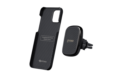 Pitaka Aramid Karbon Fiber MagEZ Case & In-Car Wireless Charging Kit iPhone 12/12 Pro - Black/Grey Twill