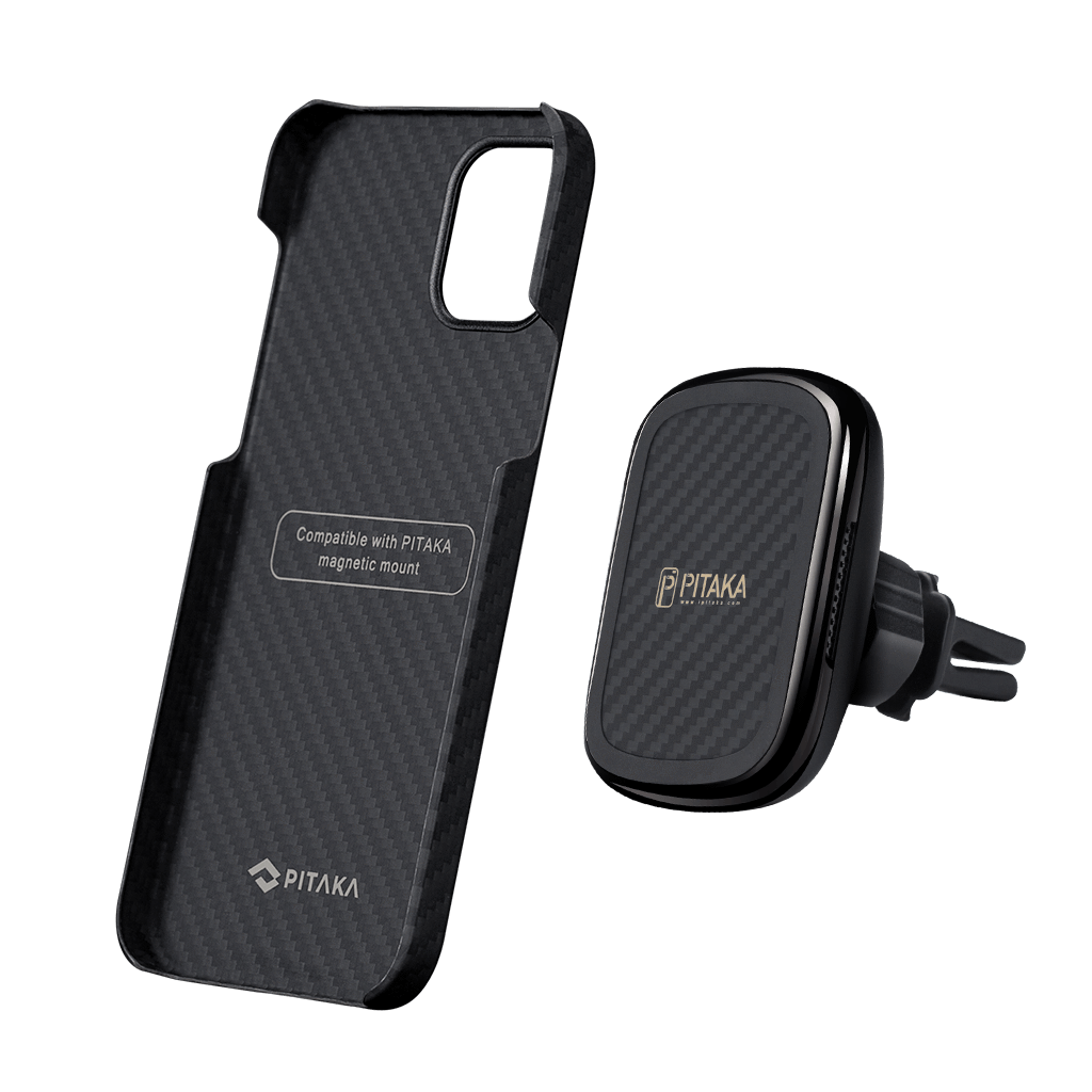 Pitaka Aramid Karbon Fiber MagEZ Case & In-Car Wireless Charging Kit iPhone 12/12 Pro - Black/Grey Twill