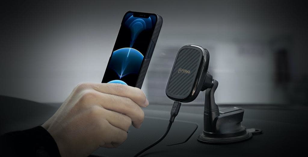 Pitaka Aramid Karbon Fiber MagEZ Case & In-Car Wireless Charging Kit iPhone 12/12 Pro - Black/Grey Twill