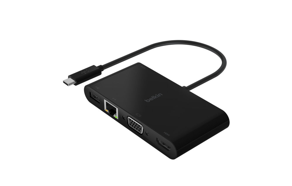 Belkin USB C Multimedia + Charge Adapter 4K HDMI VGA USB A Ethernet 100W PD - Black