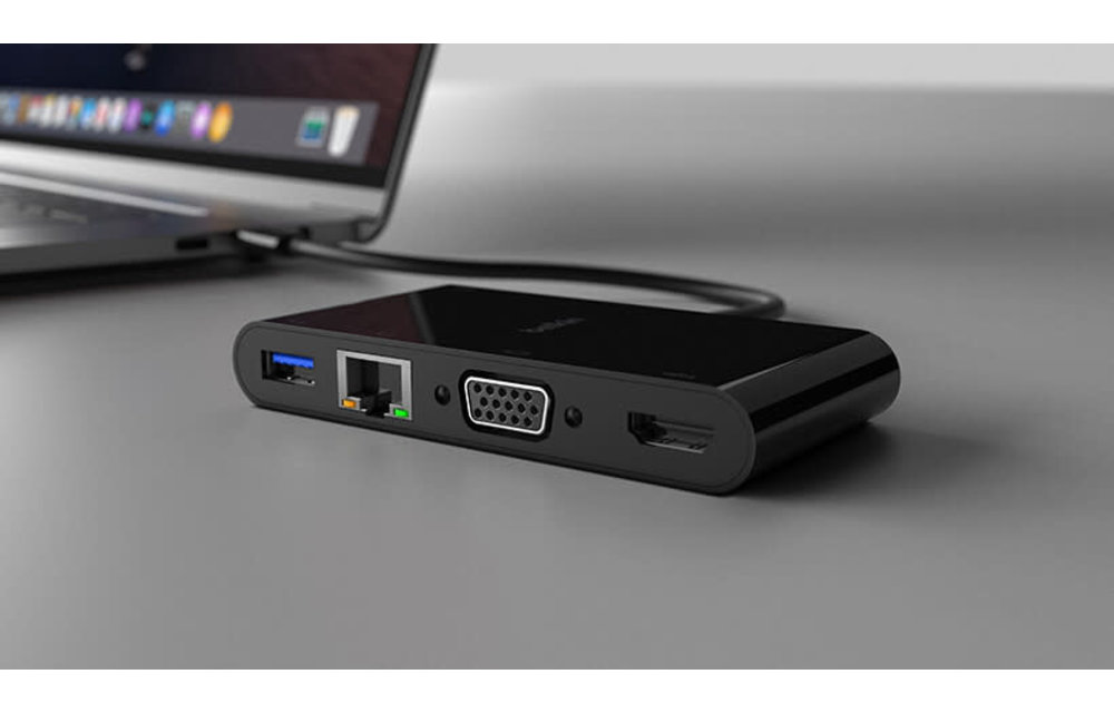 Belkin USB C Multimedia + Charge Adapter 4K HDMI VGA USB A Ethernet 100W PD - Black