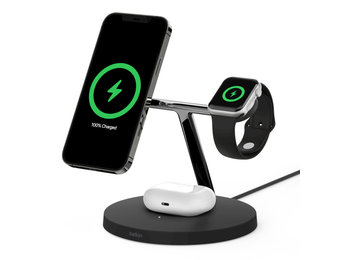 Belkin Boost Charge Pro 3-In-1 MagSafe Wireless Charging Stand UK Plug - Black