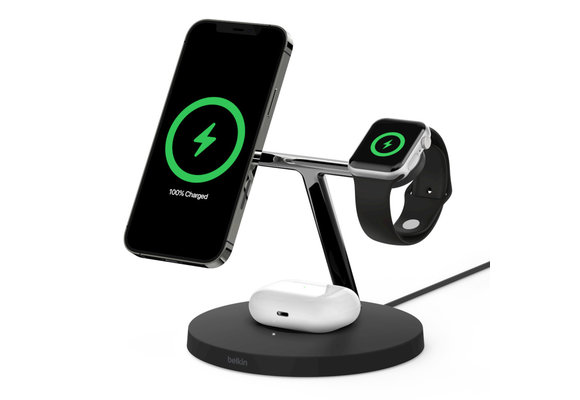 Belkin Boost Charge Pro 3-In-1 MagSafe Wireless Charging Stand UK Plug - Black
