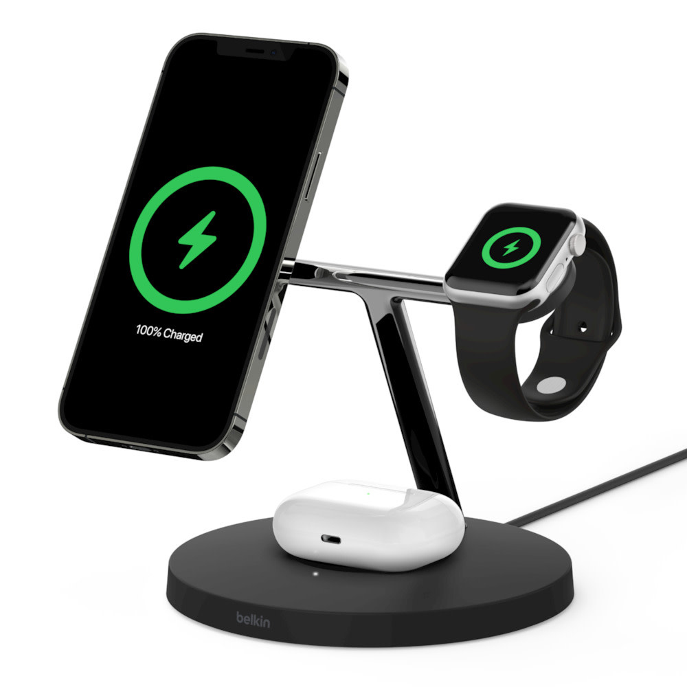 Belkin Boost Charge Pro 3-In-1 MagSafe Wireless Charging Stand UK Plug - Black