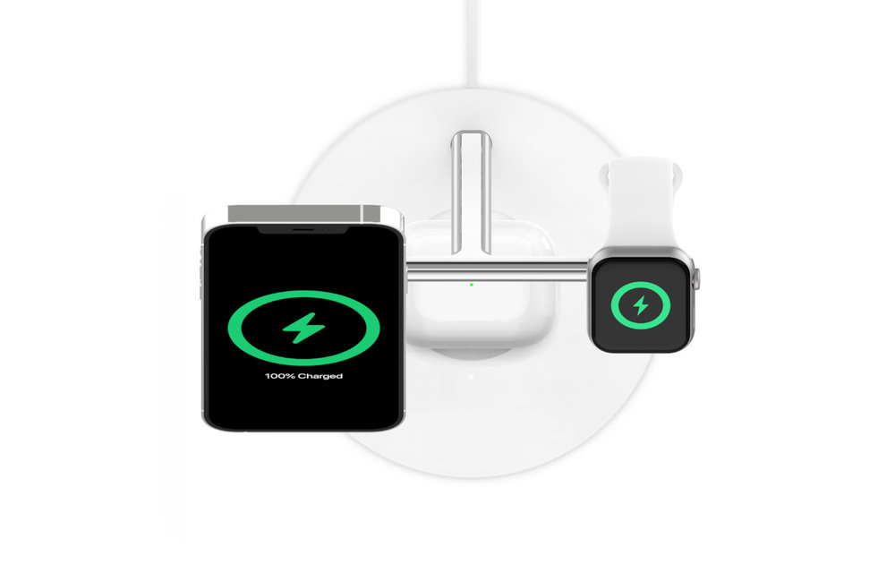 Belkin Boost Charge Pro 3-In-1 MagSafe Wireless Charging Stand UK Plug - White