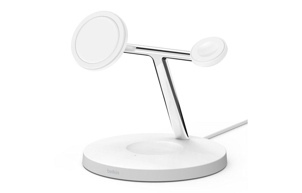 Belkin Boost Charge Pro 3-In-1 MagSafe Wireless Charging Stand UK Plug - White