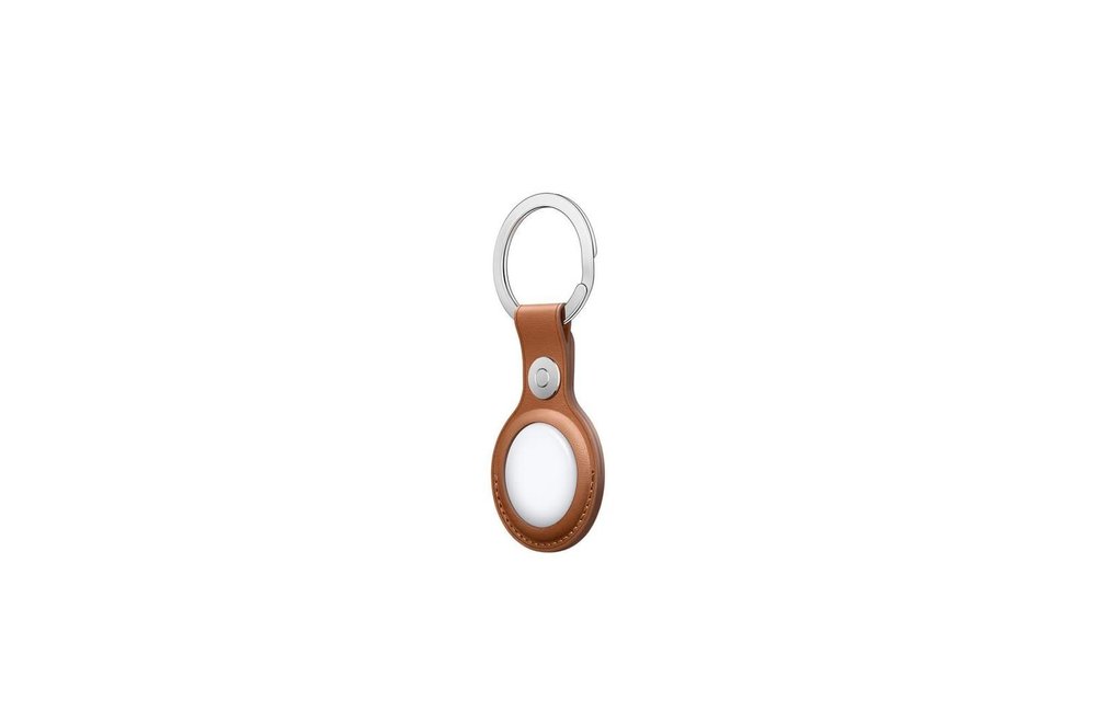 Apple Air Tag Leather Key Ring - Saddle Brown