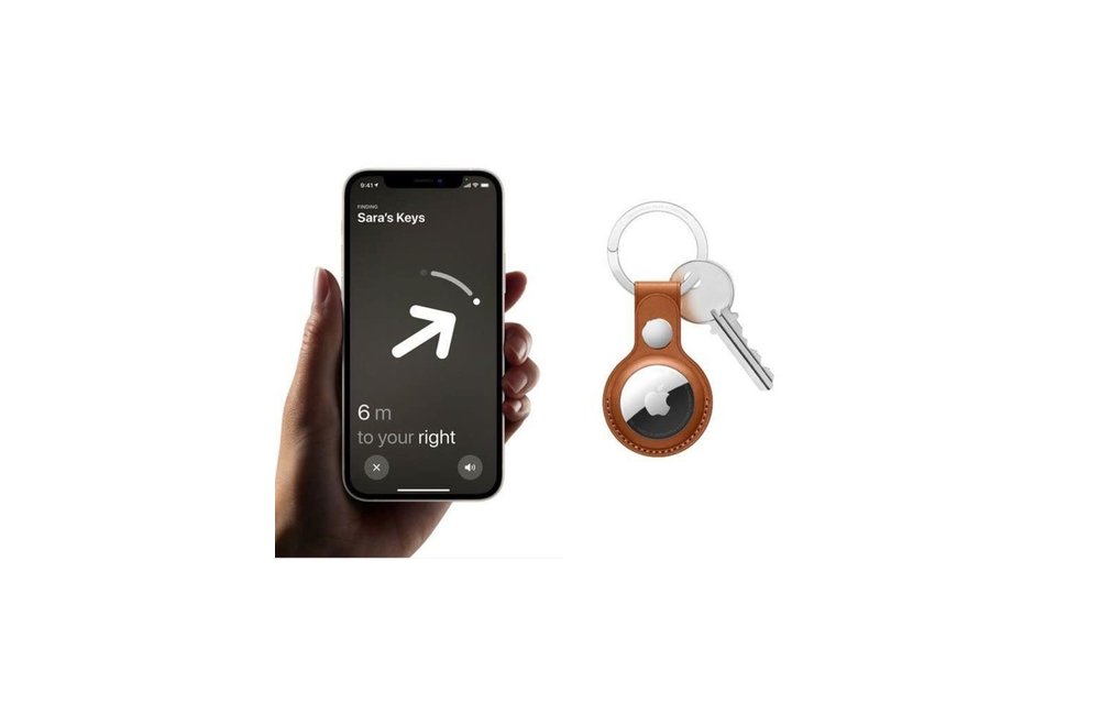 Apple Air Tag Leather Key Ring - Saddle Brown