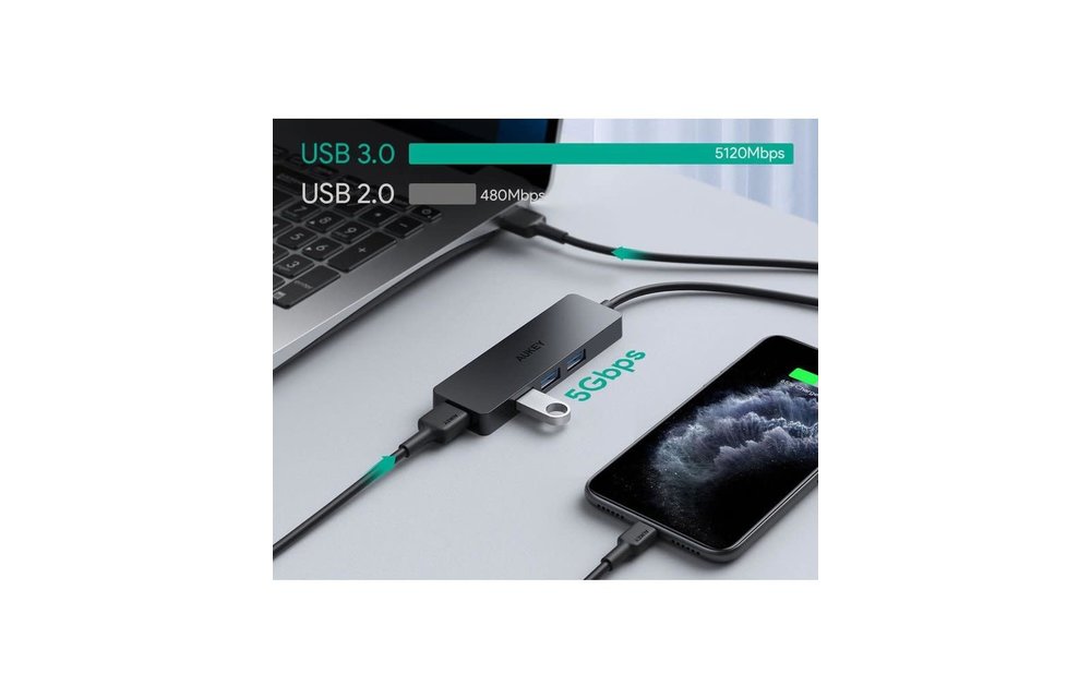 Aukey Essential 4 Port USB - A Hub 1 Meter - Black