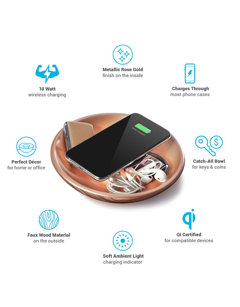 TYLT Bowl Home Decor Wireless Charging Pad 10W - Wood Grain
