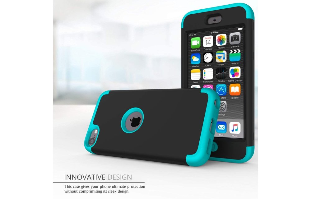 Slmy Heavy Duty Shockproof Full-Body Protective Case for iPod Touch 7/6 - Black Blue