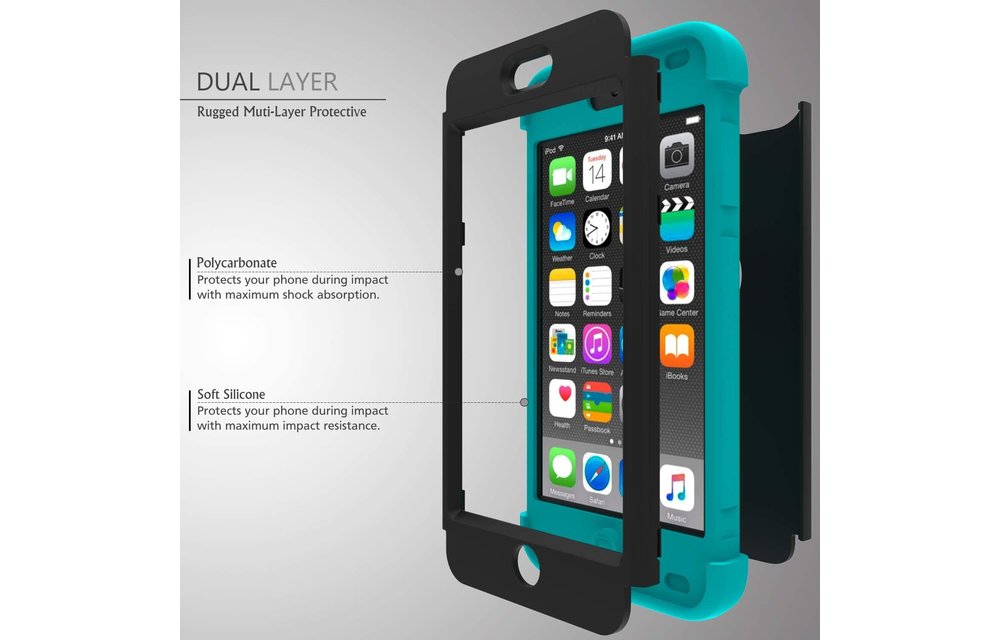 Slmy Heavy Duty Shockproof Full-Body Protective Case for iPod Touch 7/6 - Black Blue