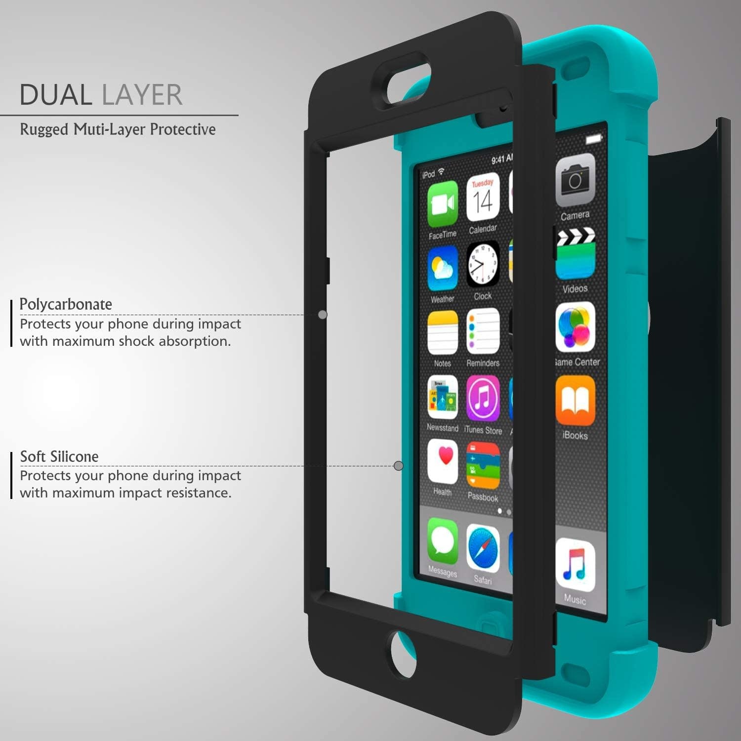 Slmy Heavy Duty Shockproof Full-Body Protective Case for  iPod Touch 7/6 - Black Blue