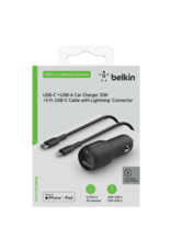 BELKIN Belkin 32W USB C PD and USB A Dual Port Car Charger and USB C to Apple Lightning Cable 4ft - Black