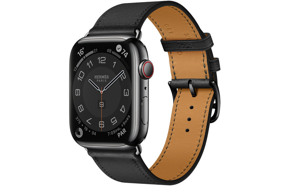 Apple Watch Hermès Series 7 GPS + Cellular, 45mm Space Black Stainless Steel Case with Noir Single Tour