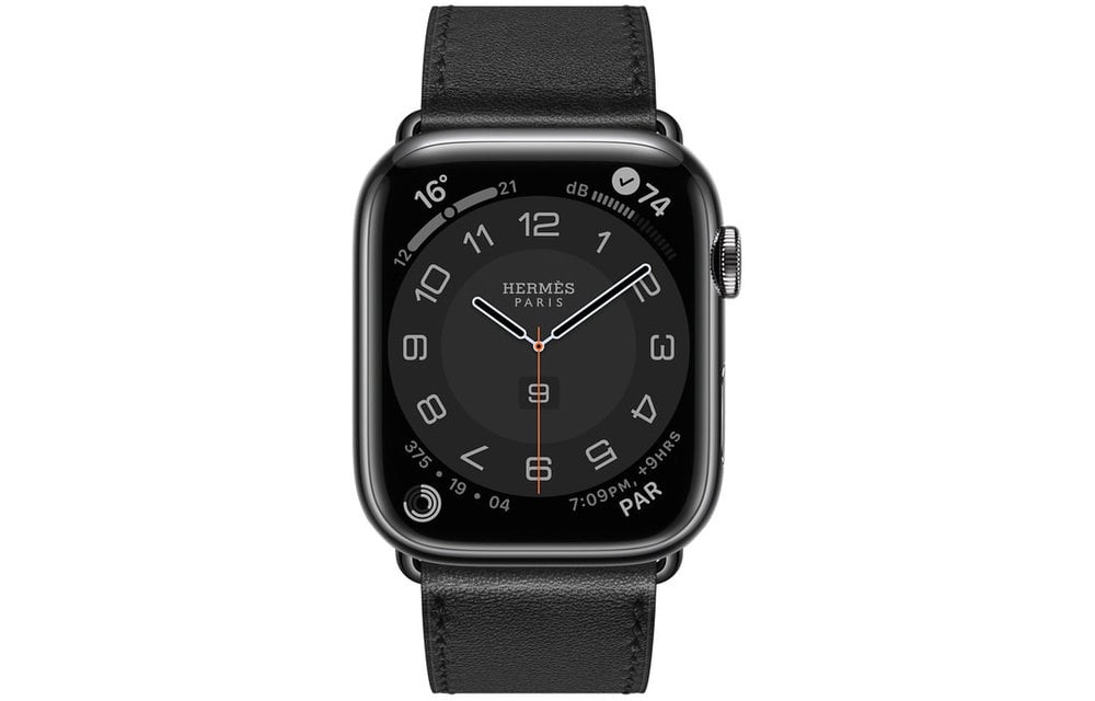 Apple Watch Hermès Series 7 GPS + Cellular, 45mm Space Black Stainless Steel Case with Noir Single Tour