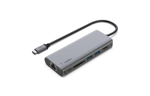 Belkin Connect USB-C 6 in 1 Multiport Adapter - Gray