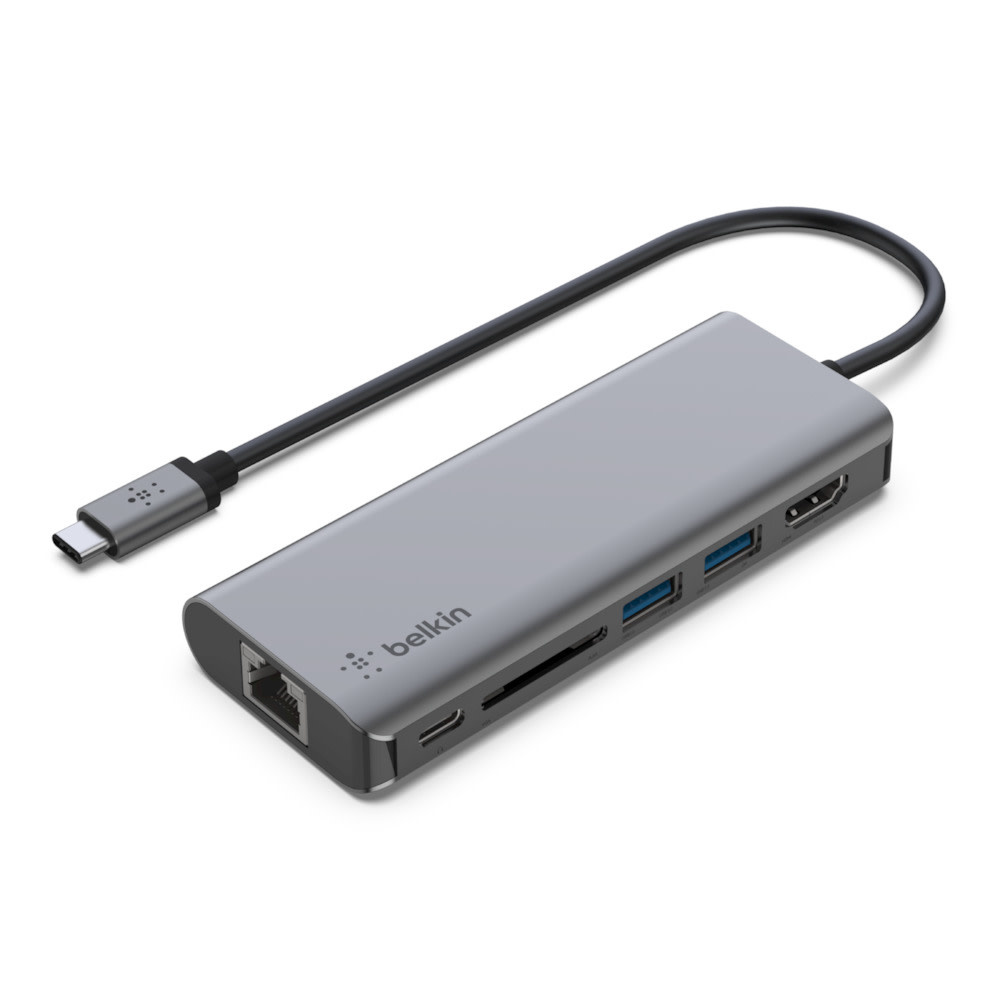 Belkin Connect USB-C 6 in 1 Multiport Adapter - Gray