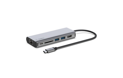 Belkin Connect USB-C 6 in 1 Multiport Adapter - Gray
