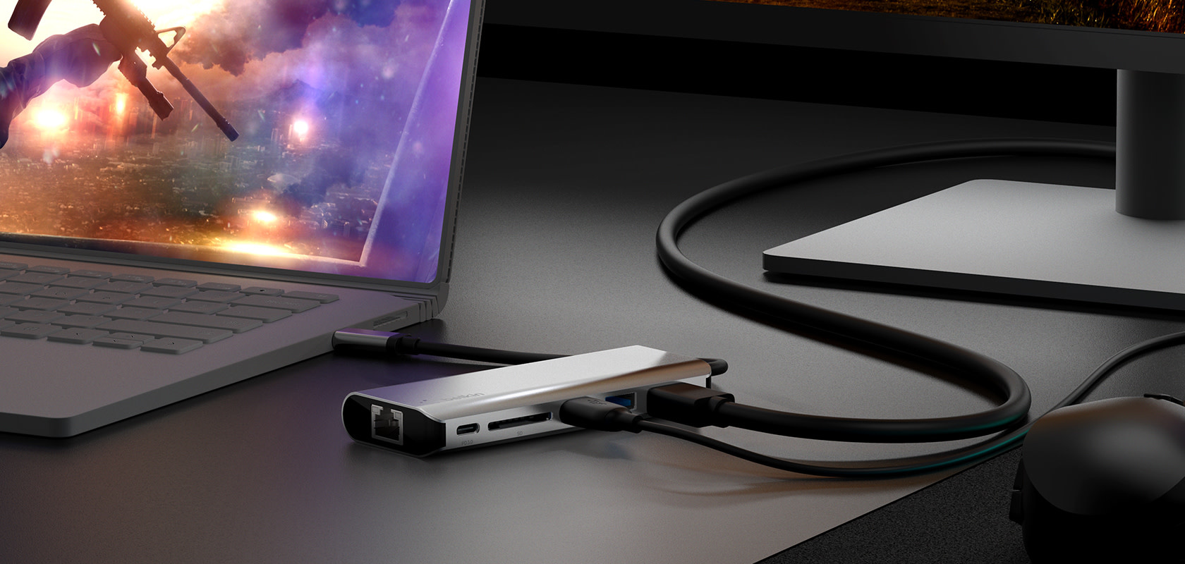 Belkin Connect USB-C 6 in 1 Multiport Adapter - Gray