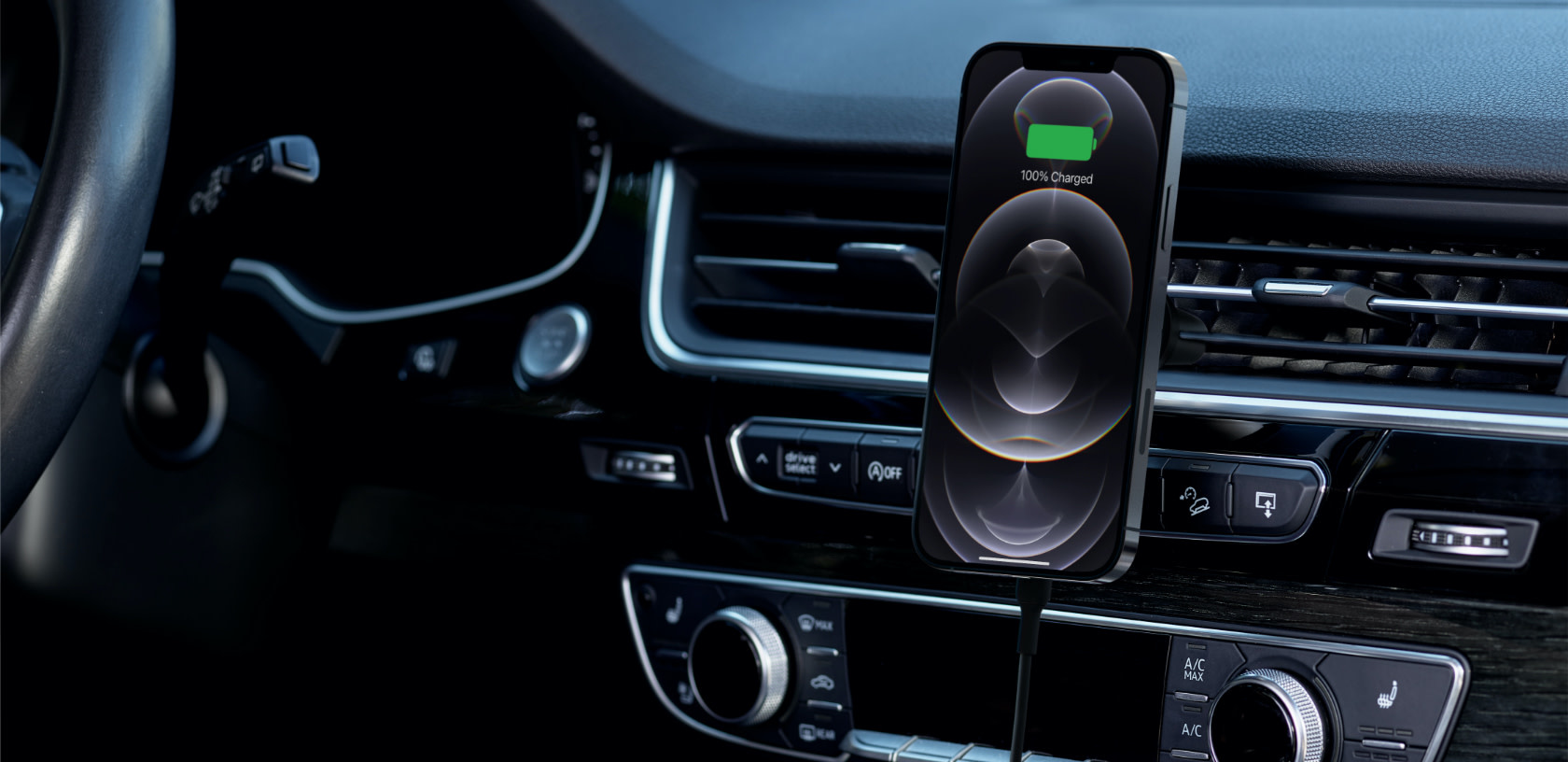 Belkin Magnetic Magsafe Wireless Charger / Car Mount 10W With car Charger - Black