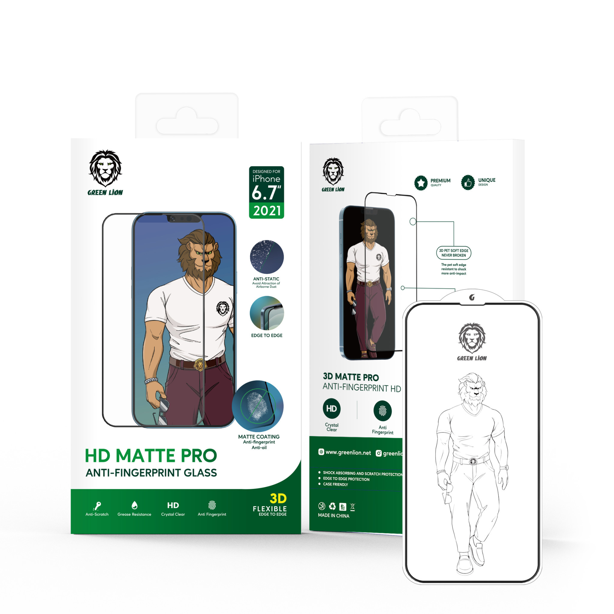 Green 3D AG/Matte  Glass Screen Protector for iPhone 13 Pro - Clear