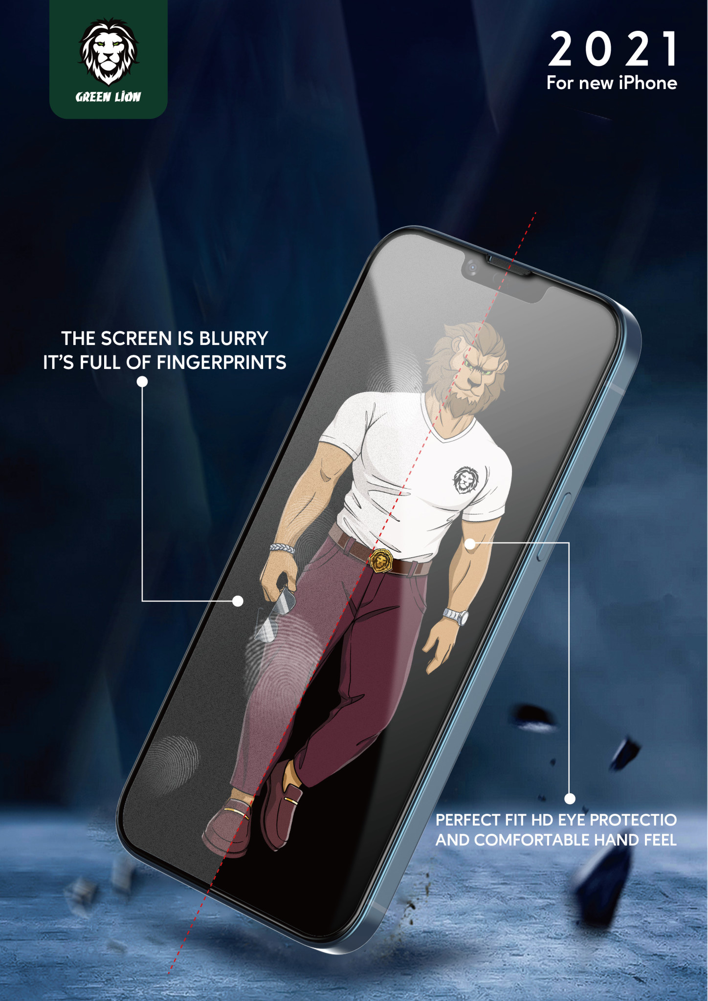 Green 3D AG/Matte  Glass Screen Protector for iPhone 13 Pro - Clear