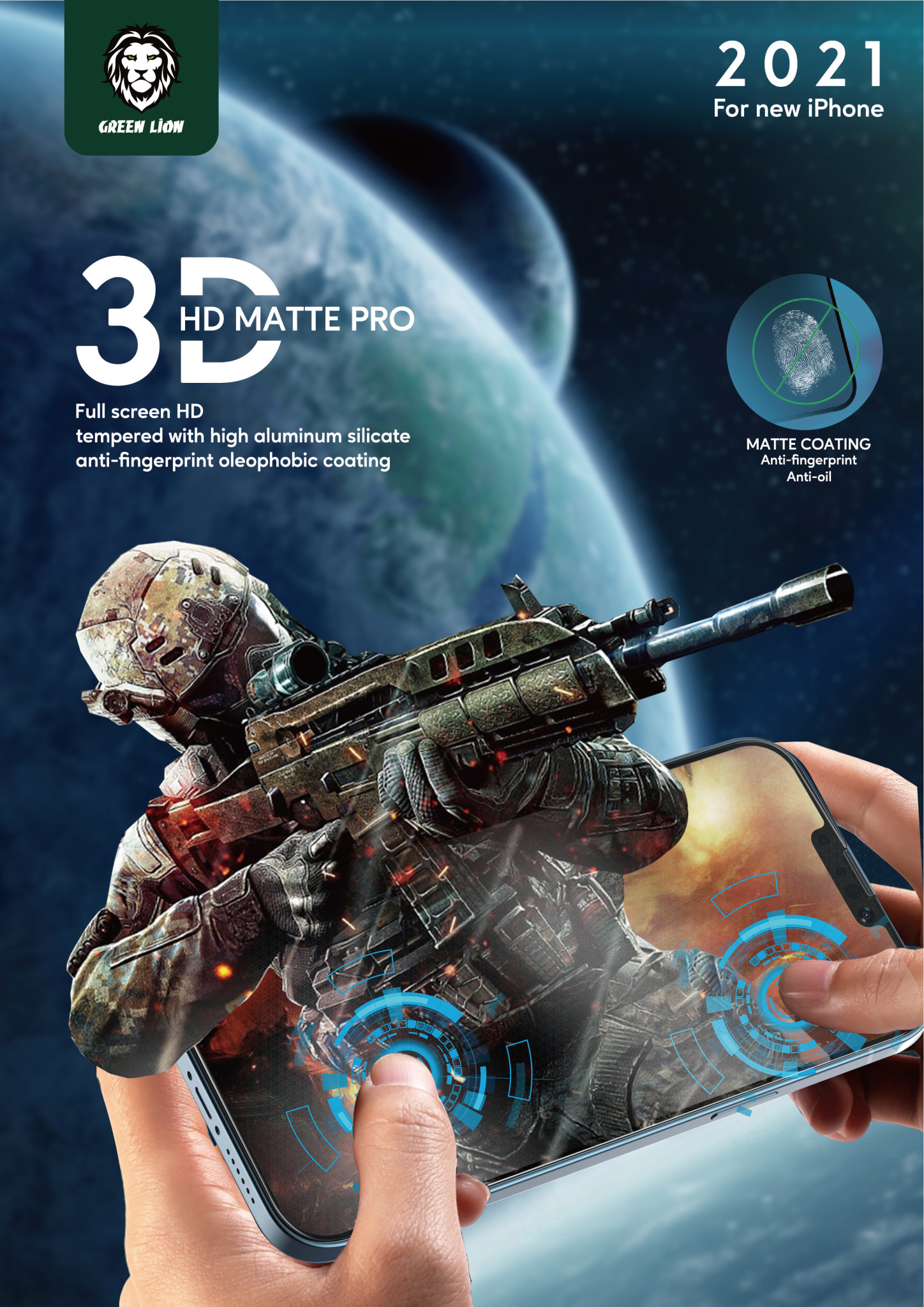 Green 3D AG/Matte  Glass Screen Protector for iPhone 13 Pro - Clear
