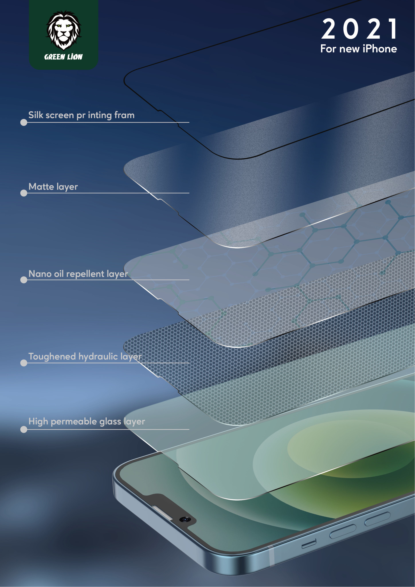 Green 3D AG/Matte  Glass Screen Protector for iPhone 13 Pro - Clear