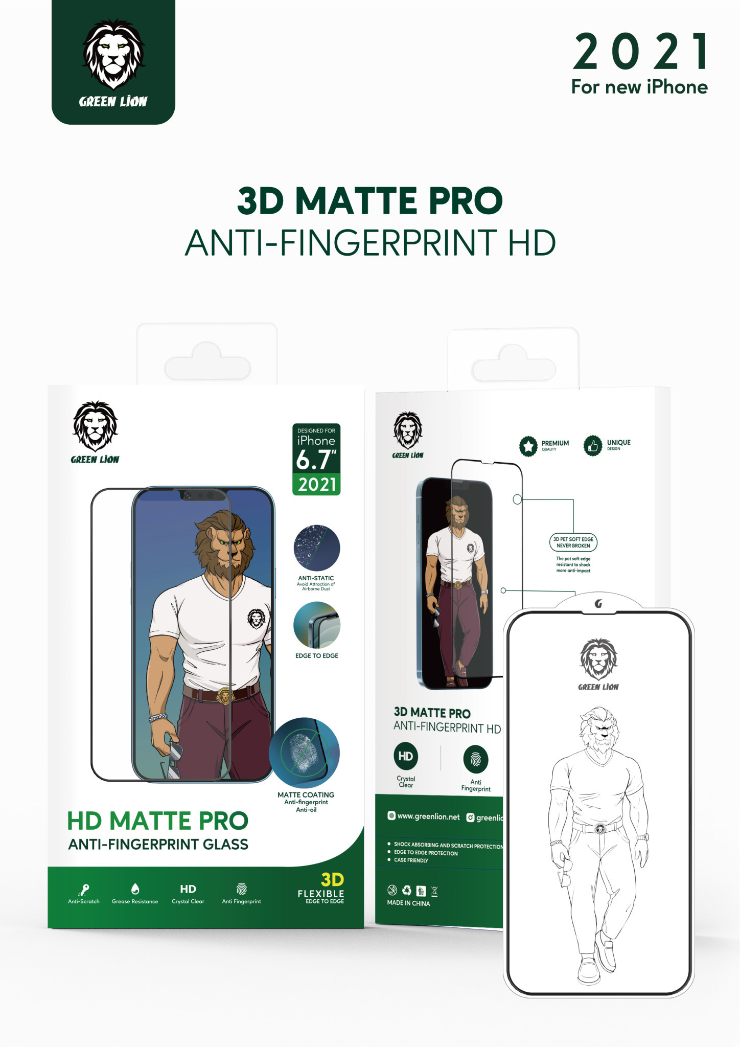 Green 3D AG/Matte  Glass Screen Protector for iPhone 13 Pro - Clear