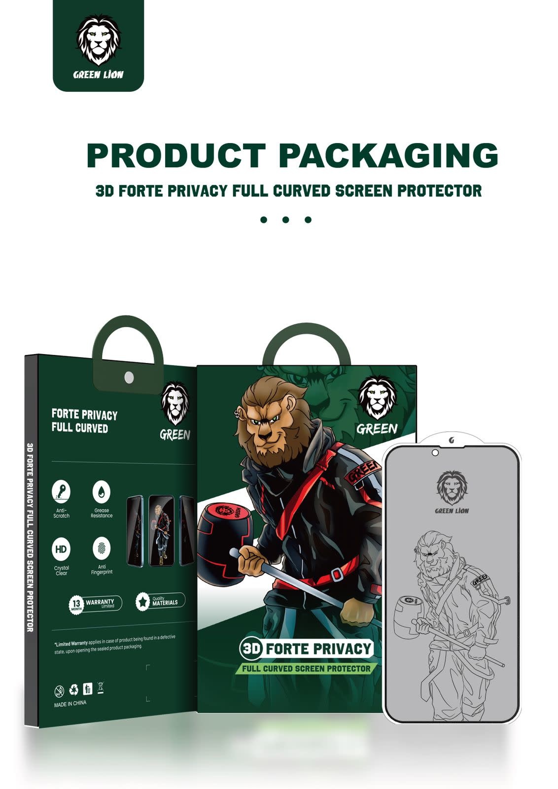 Green 3D Forte HD Glass Full Curved Screen Protector For iPhone 13 Pro Max - Clear