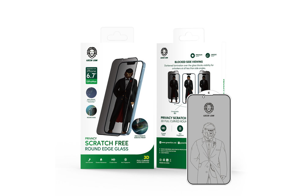Green 3D Privacy Scratch Free Round Edge Glass Screen Protector for iPhone 13 Pro Max - Black