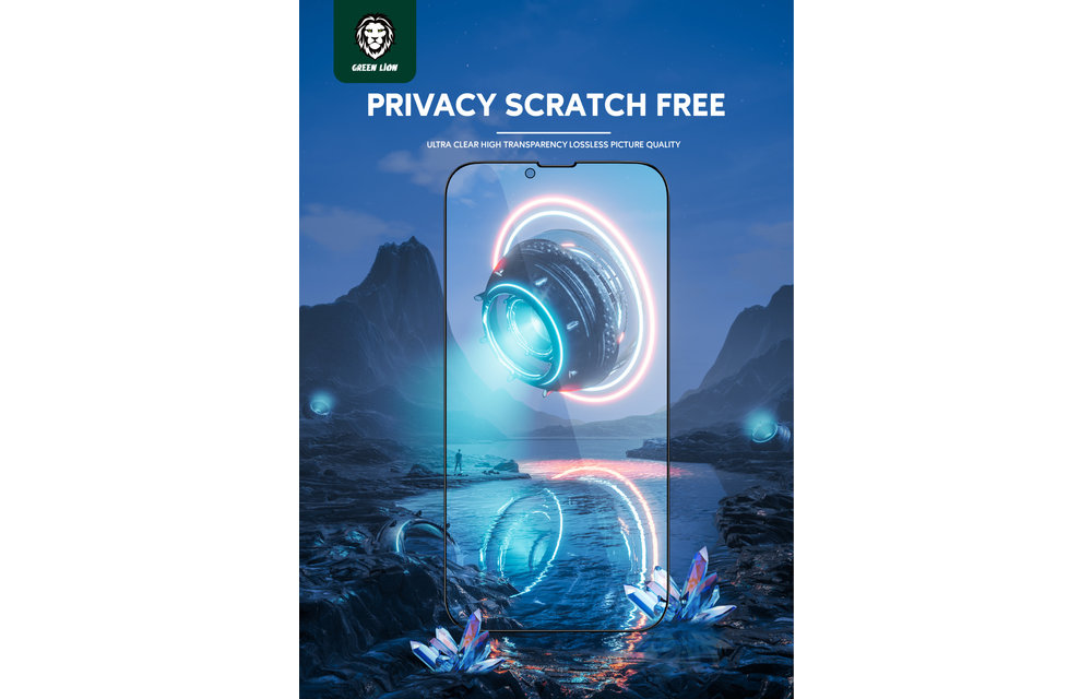 Green 3D Privacy Scratch Free Round Edge Glass Screen Protector for iPhone 13 Pro Max - Black