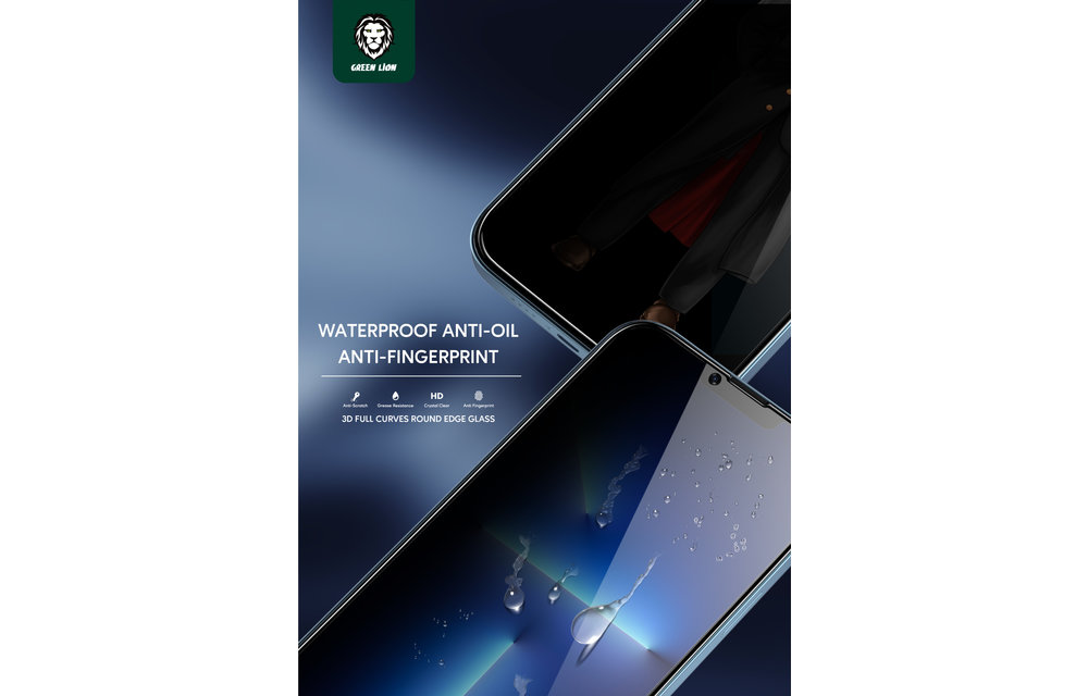 Green 3D Privacy Scratch Free Round Edge Glass Screen Protector for iPhone 13 Pro Max - Black