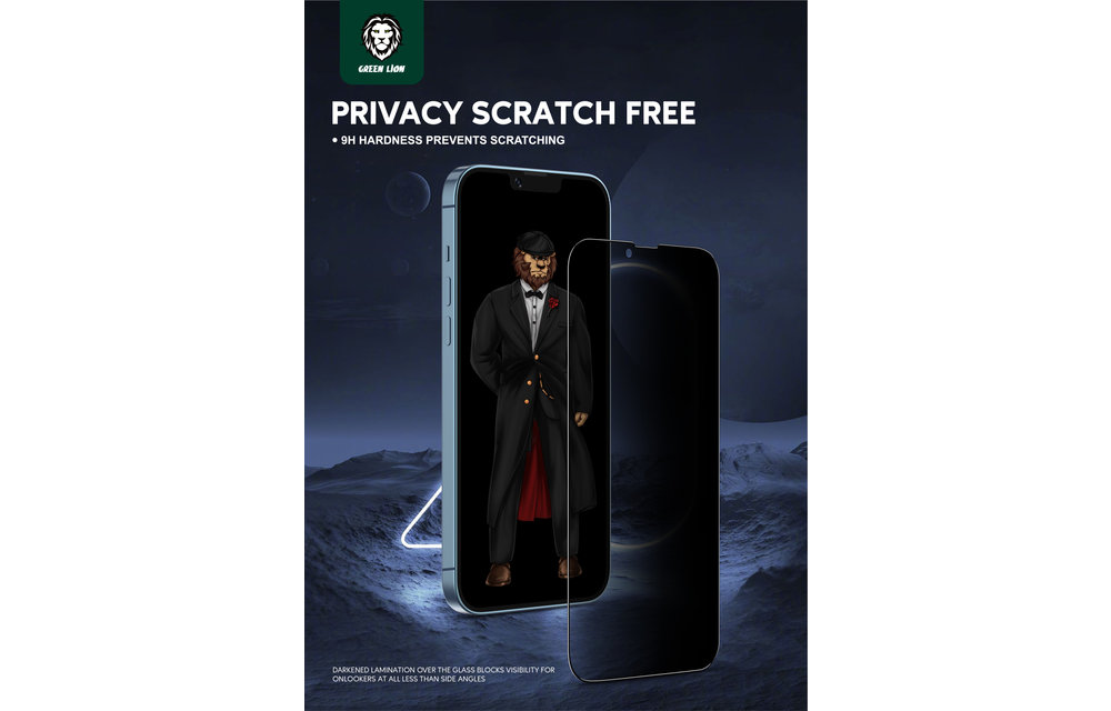 Green 3D Privacy Scratch Free Round Edge Glass Screen Protector for iPhone 13 Pro Max - Black