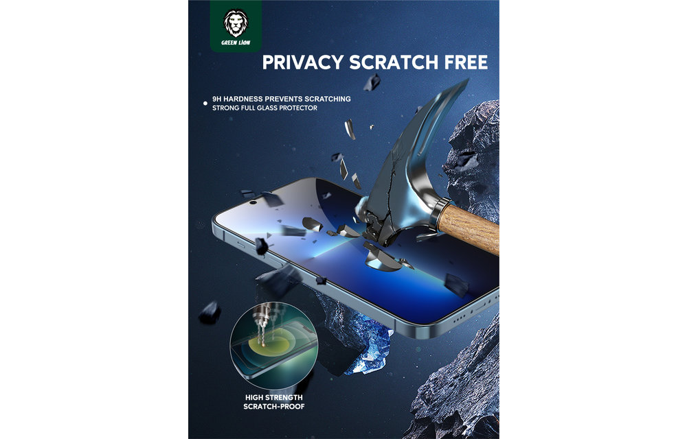 Green 3D Privacy Scratch Free Round Edge Glass Screen Protector for iPhone 13 Pro Max - Black