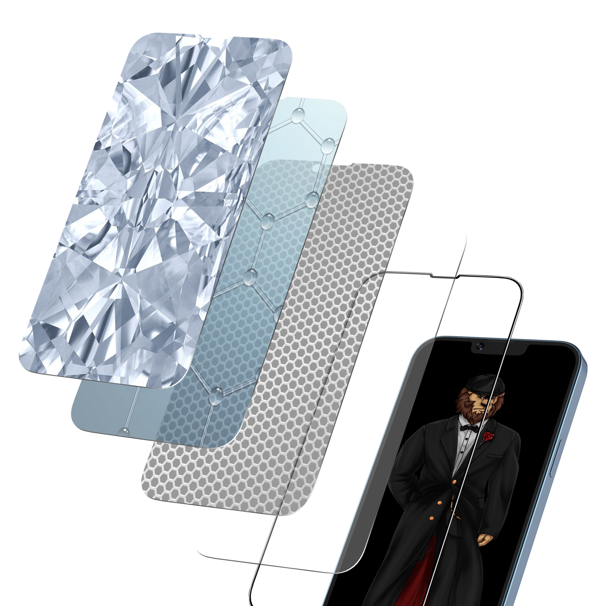 Green 3D Privacy Scratch Free Round Edge Glass Screen Protector for iPhone 13 Pro - Black