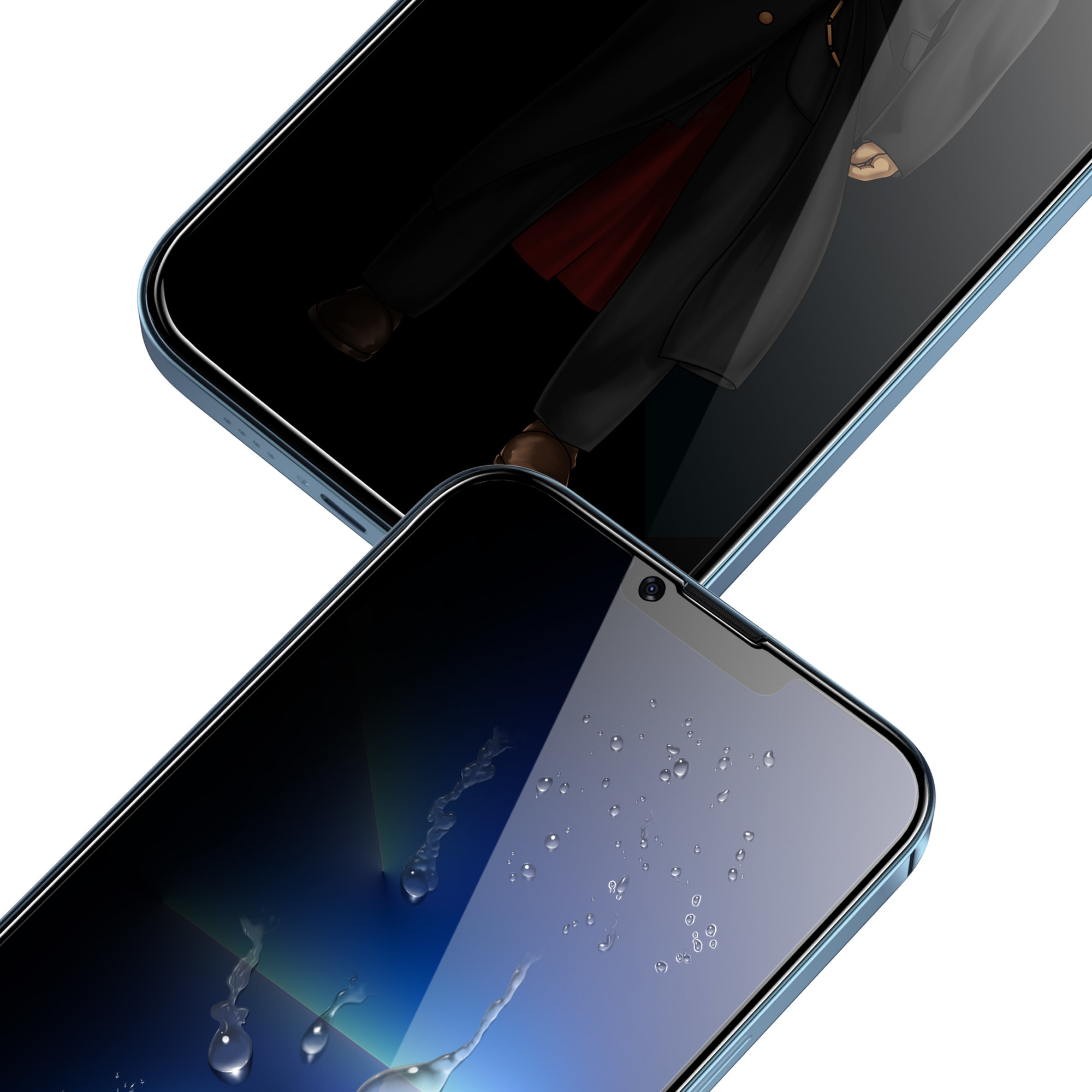 Green 3D Privacy Scratch Free Round Edge Glass Screen Protector for iPhone 13 Pro - Black