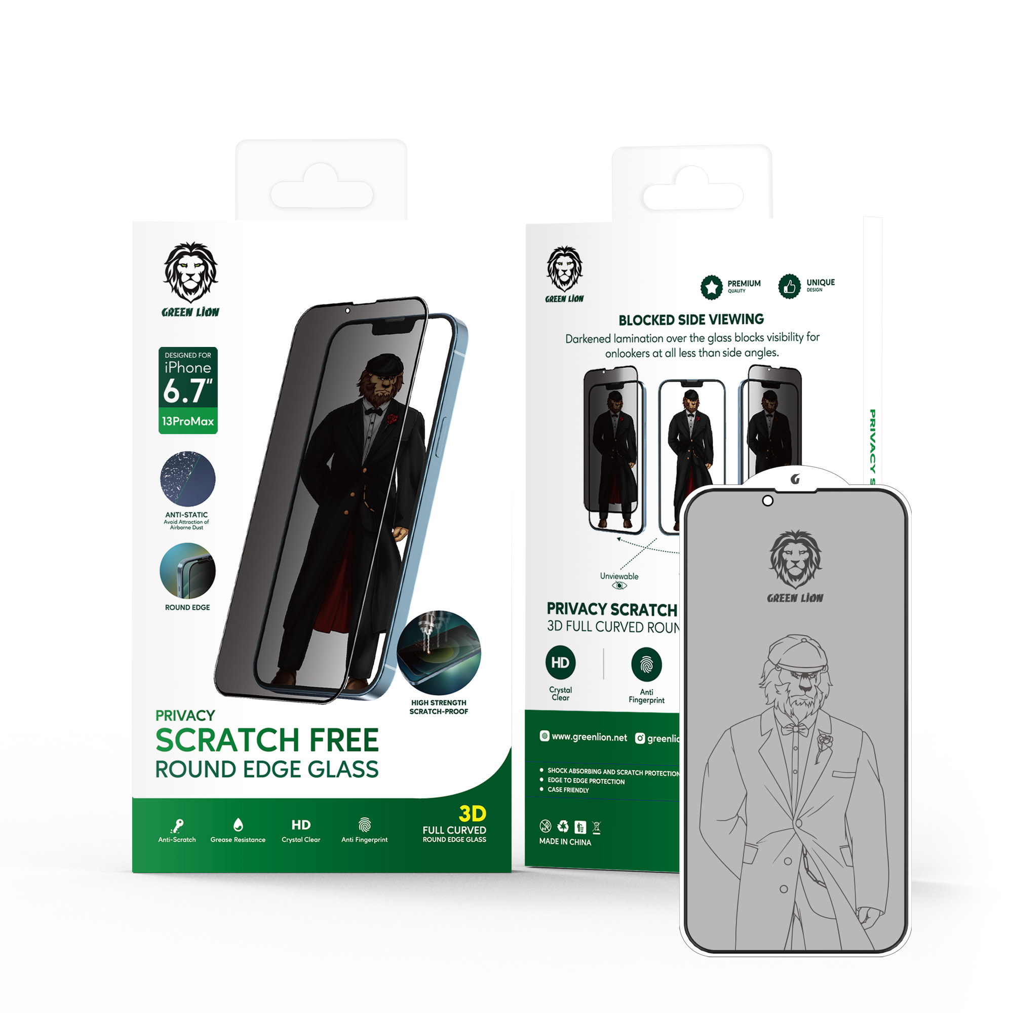 Green 3D Privacy Scratch Free Round Edge Glass Screen Protector for iPhone 13 Pro - Black